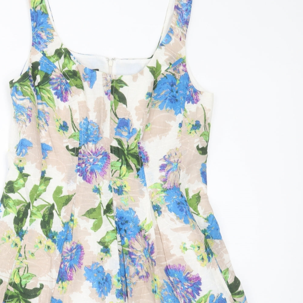 Nine West Womens Multicoloured Floral Cotton A-Line  Size 10  Scoop Neck Zip