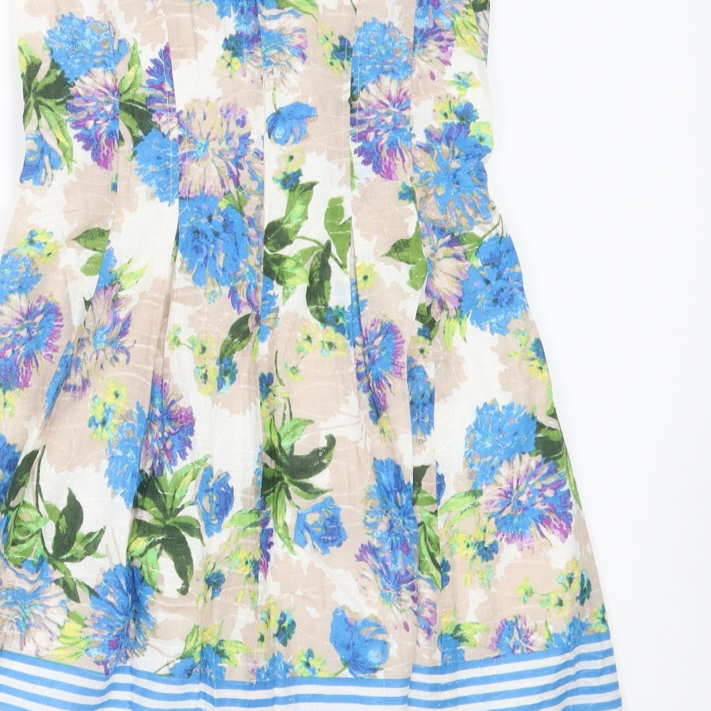 Nine West Womens Multicoloured Floral Cotton A-Line  Size 10  Scoop Neck Zip