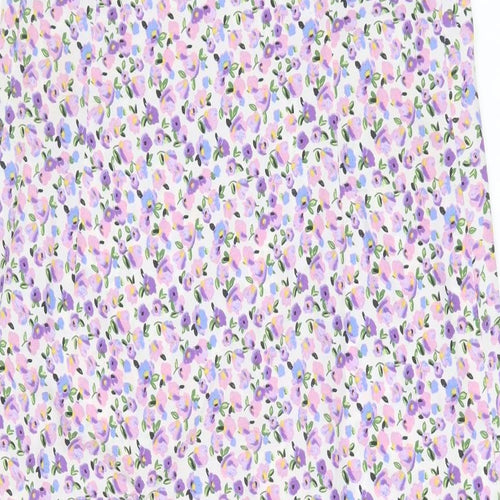 Wednesday Girl Womens Purple Floral Polyester A-Line  Size 14  V-Neck Pullover