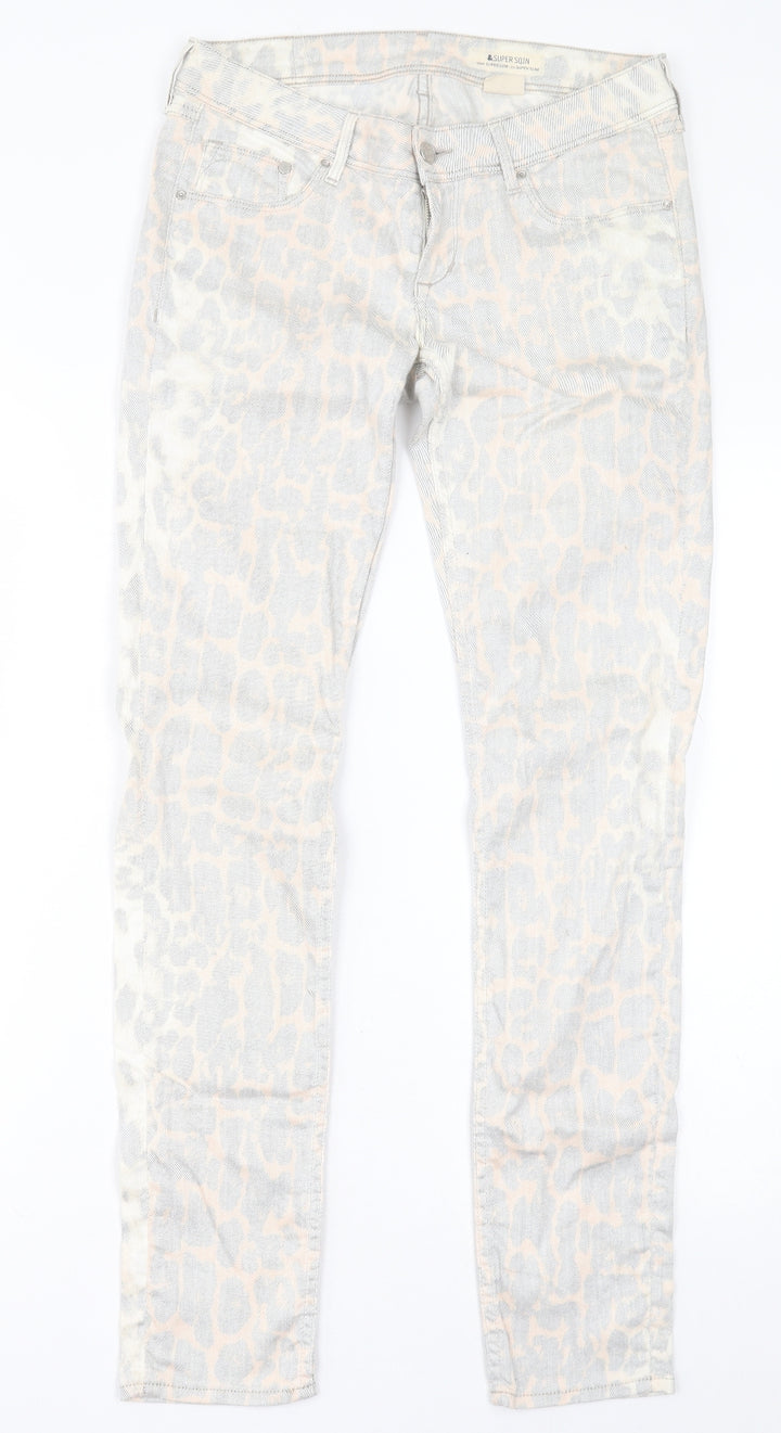 H&M Womens Grey Animal Print Cotton Straight Jeans Size 30 in L32 in Regular Button