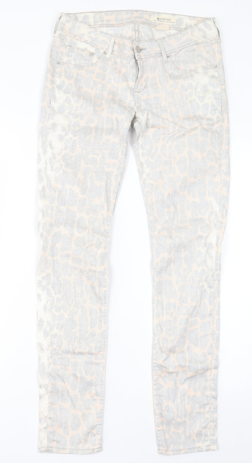 H&M Womens Grey Animal Print Cotton Straight Jeans Size 30 in L32 in Regular Button