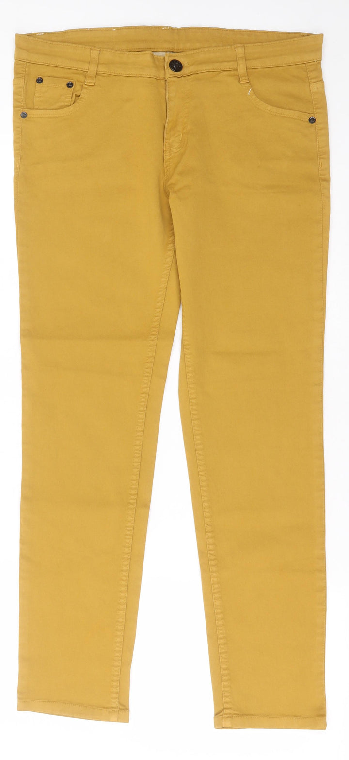 bebe Womens Yellow  Cotton Straight Jeans Size 34 in L30 in Regular Button