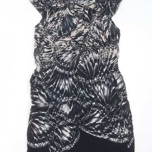 Dorothy Perkins Womens Black Geometric Viscose A-Line  Size 12  Crew Neck Zip