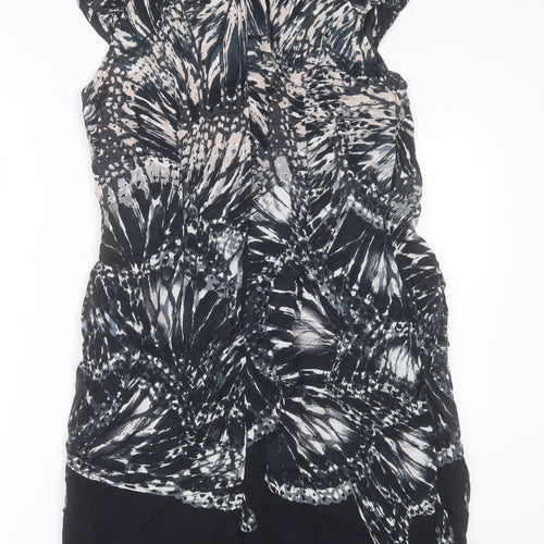 Dorothy Perkins Womens Black Geometric Viscose A-Line  Size 12  Crew Neck Zip
