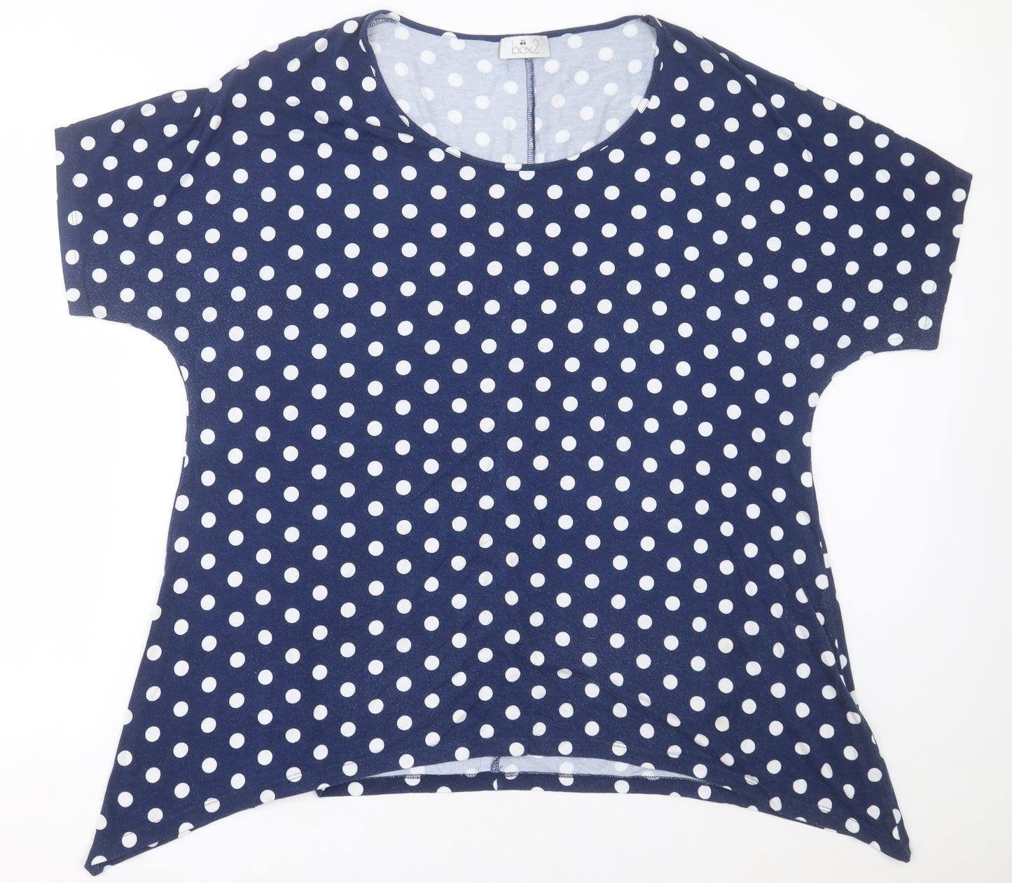 Box2 Womens Blue Polka Dot Viscose Basic T-Shirt Size 16 Crew Neck