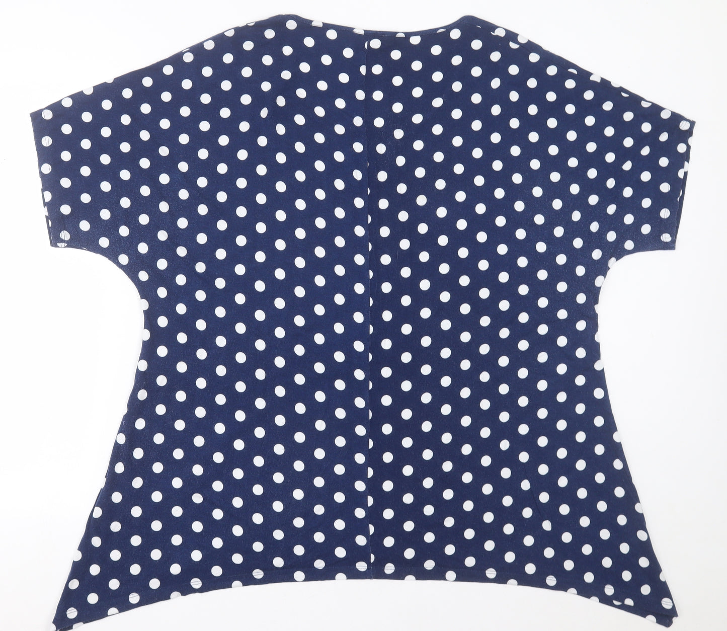 Box2 Womens Blue Polka Dot Viscose Basic T-Shirt Size 16 Crew Neck