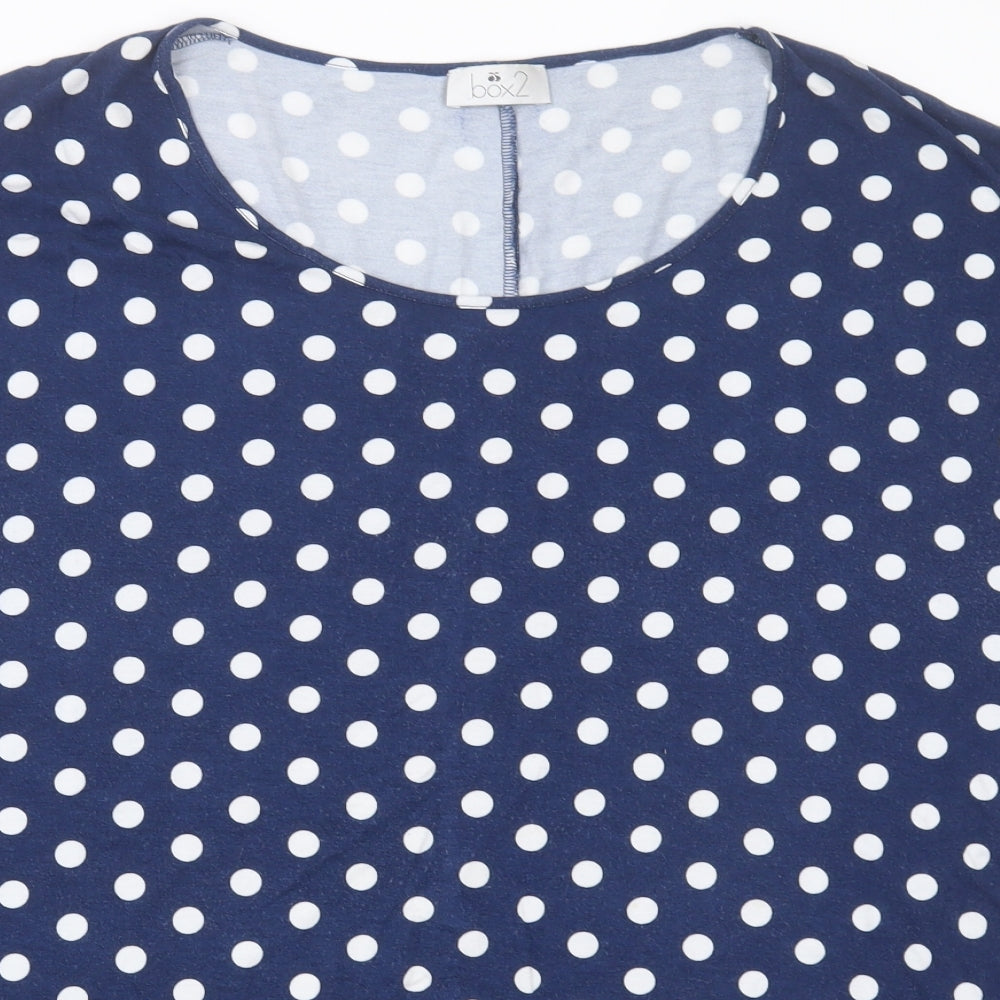 Box2 Womens Blue Polka Dot Viscose Basic T-Shirt Size 16 Crew Neck