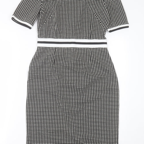 NEXT Womens Black Plaid Polyester A-Line  Size 12  Boat Neck Zip