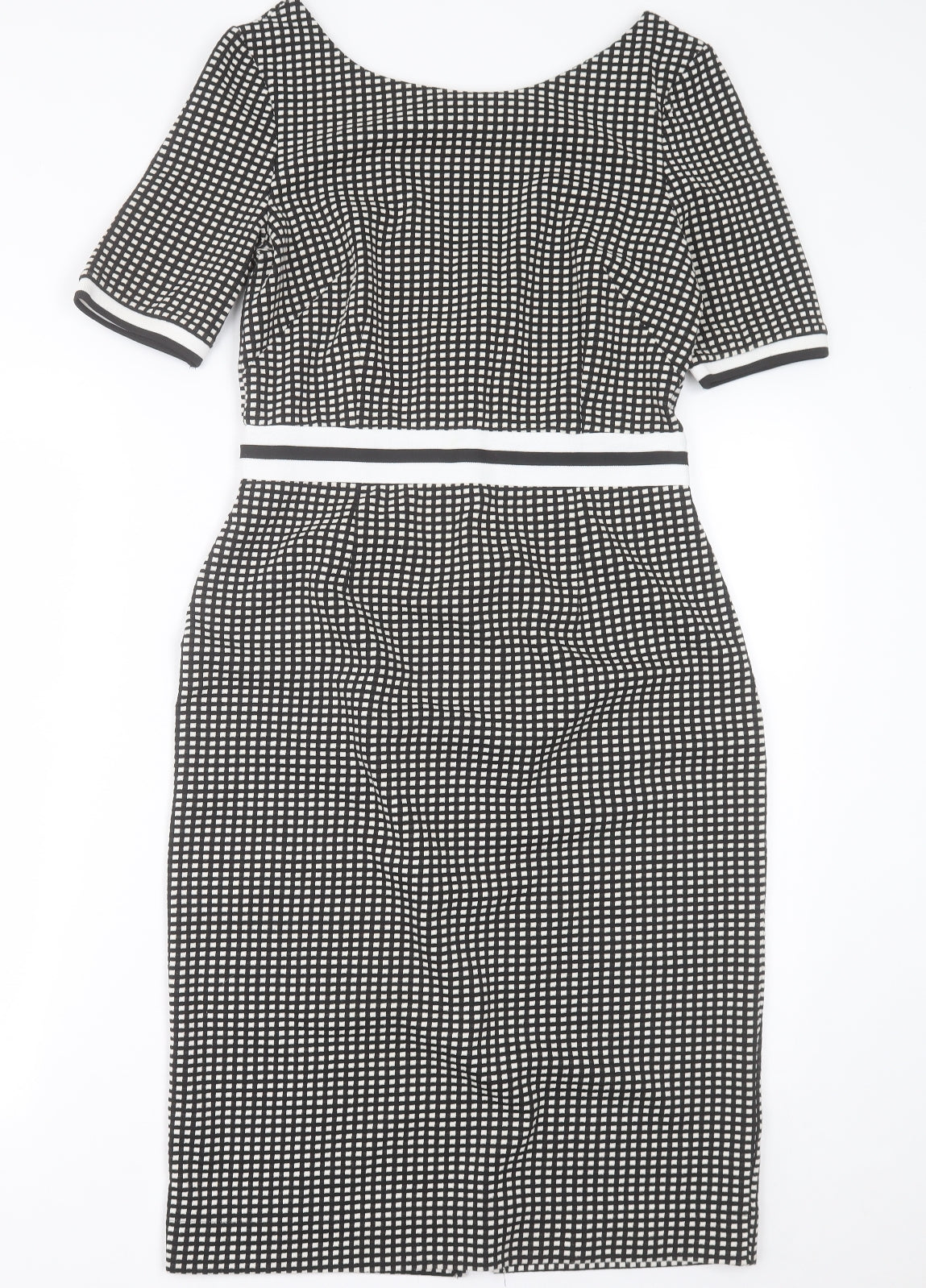 NEXT Womens Black Plaid Polyester A-Line  Size 12  Boat Neck Zip