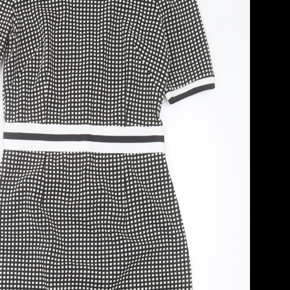 NEXT Womens Black Plaid Polyester A-Line  Size 12  Boat Neck Zip