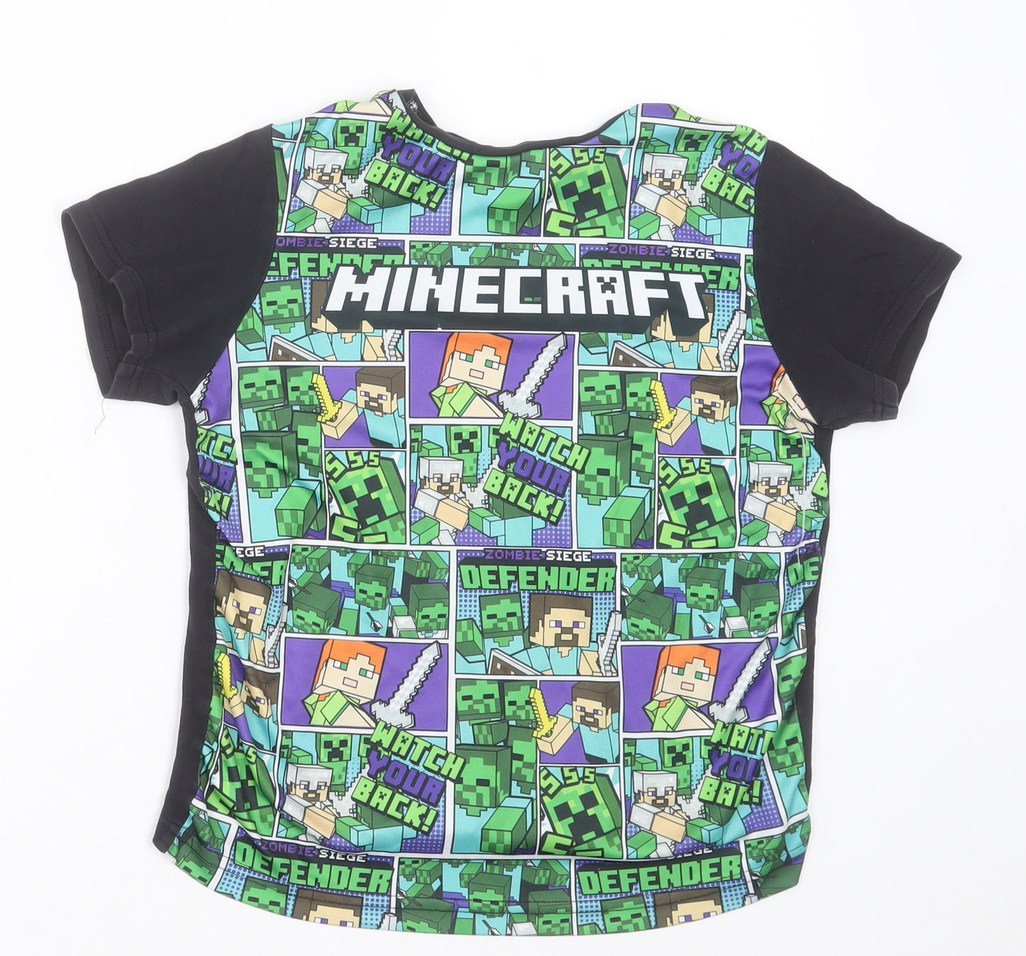 George Boys Green Geometric Polyester Basic T-Shirt Size 9-10 Years Crew Neck Pullover - Minecraft