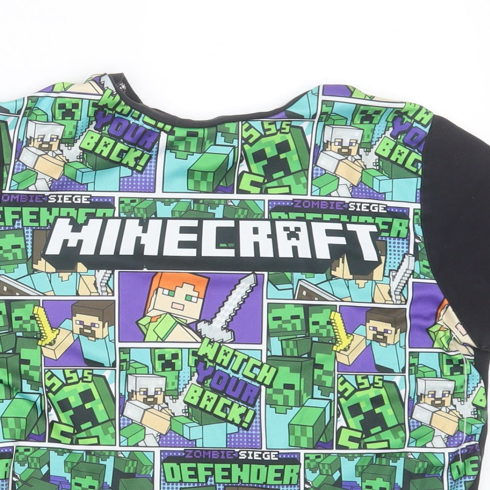 George Boys Green Geometric Polyester Basic T-Shirt Size 9-10 Years Crew Neck Pullover - Minecraft