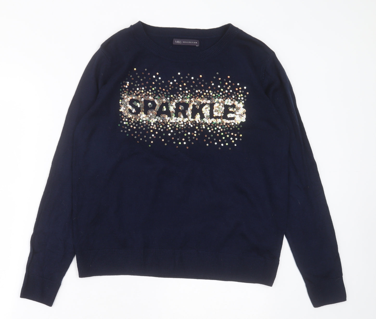 Marks and Spencer Womens Blue Crew Neck  Acrylic Pullover Jumper Size M