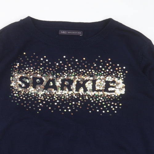 Marks and Spencer Womens Blue Crew Neck  Acrylic Pullover Jumper Size M