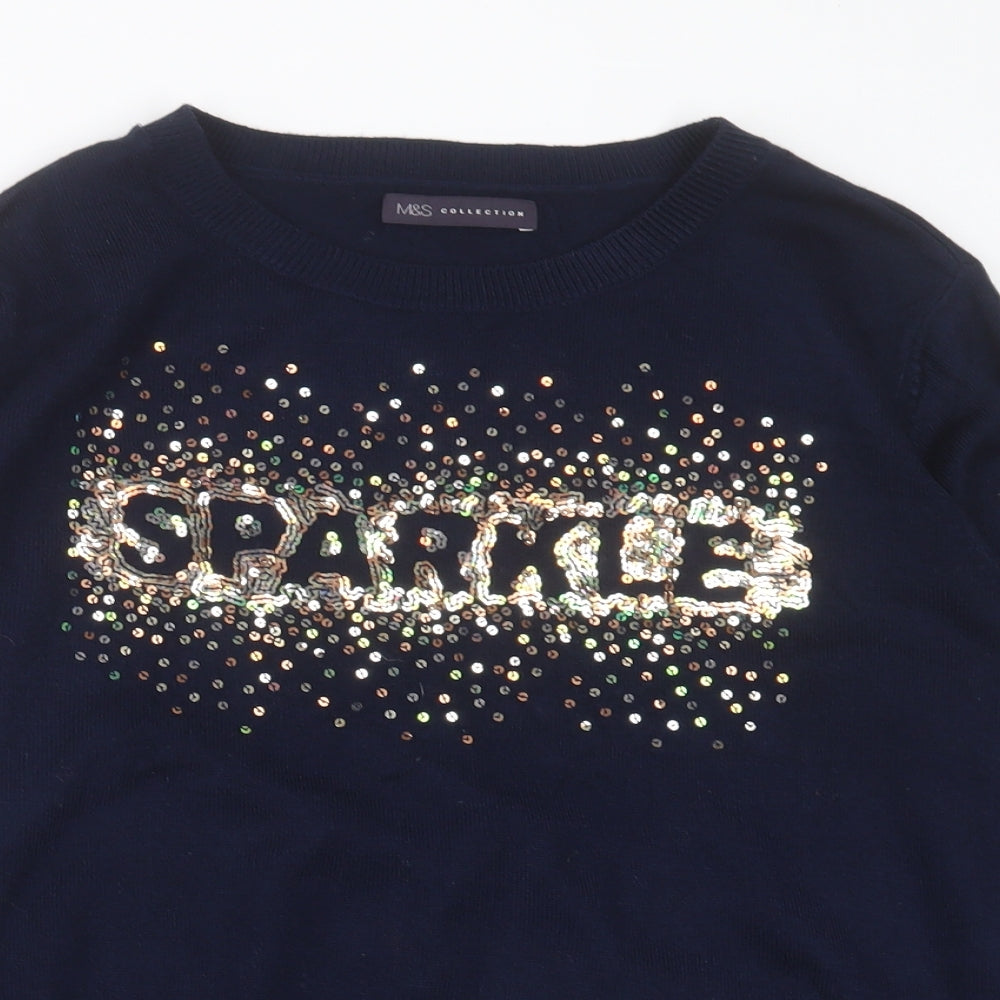 Marks and Spencer Womens Blue Crew Neck  Acrylic Pullover Jumper Size M