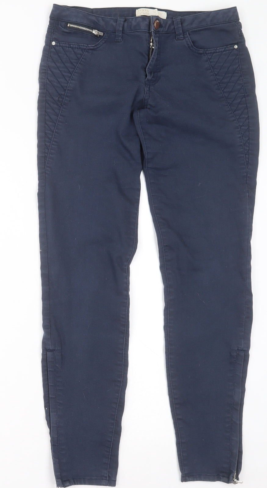 Zara Womens Blue  Cotton Skinny Jeans Size 10 L28 in Regular Button