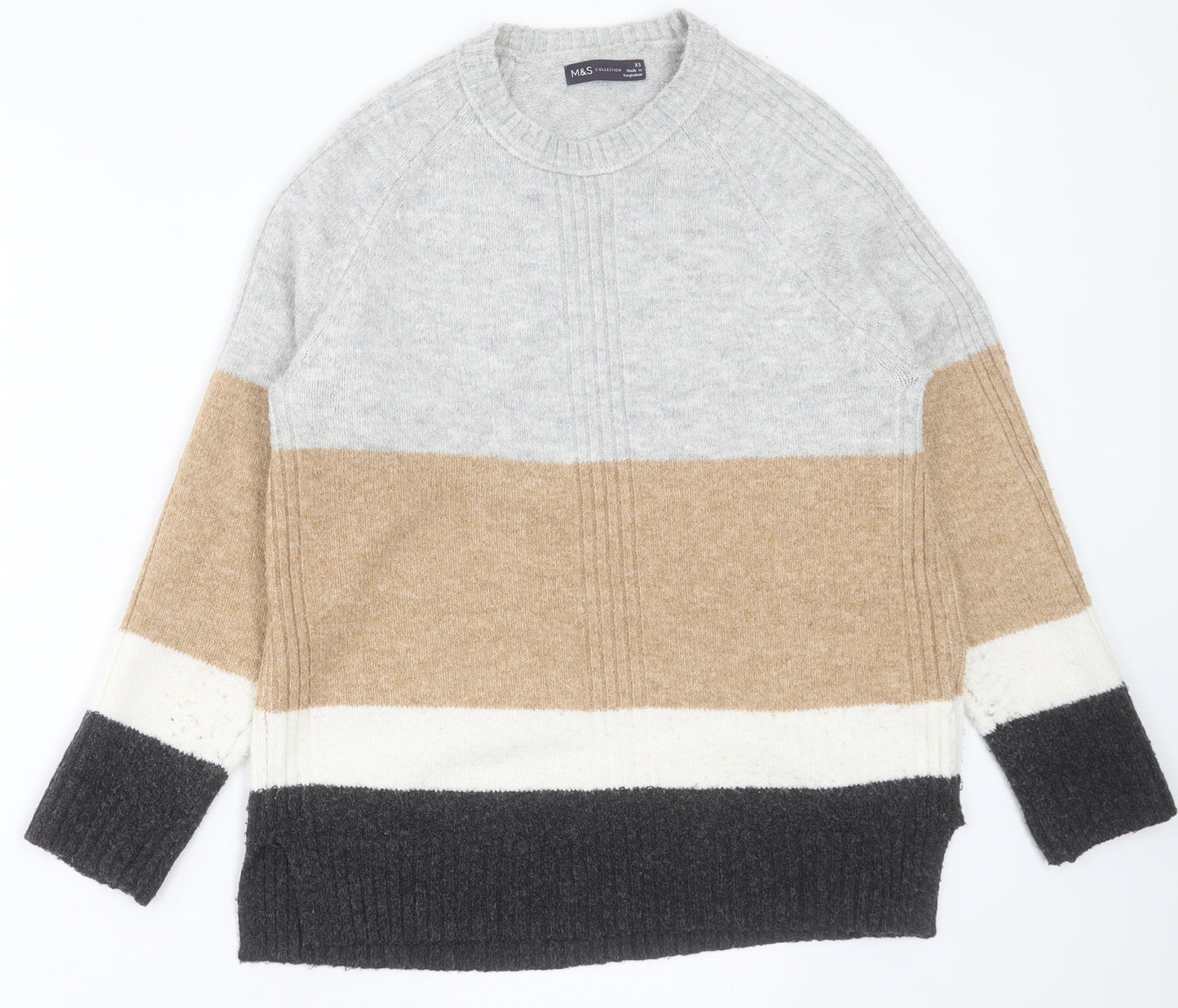 Marks and Spencer Womens Multicoloured Crew Neck Striped Acrylic Pullover Jumper Size XS