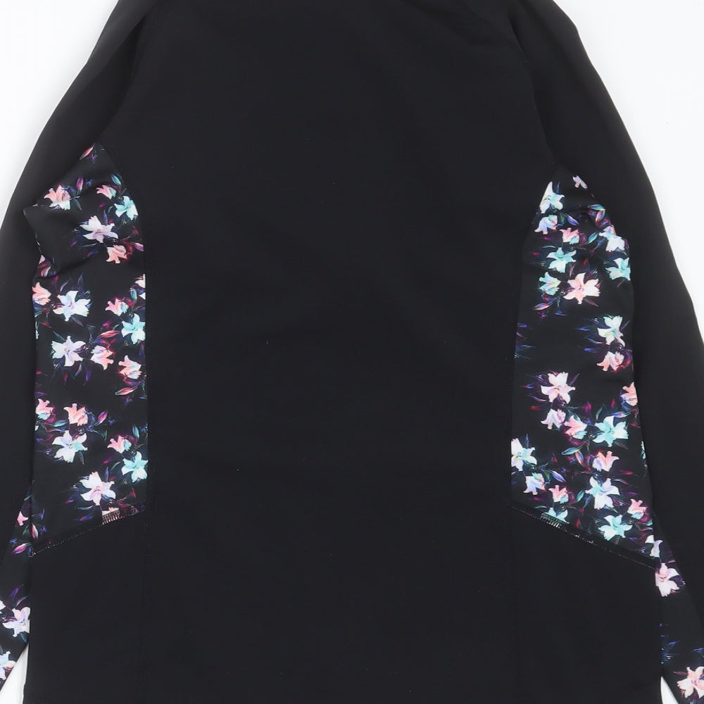 DECATHLON Womens Black Floral Polyester Basic Casual Size M Crew Neck Zip