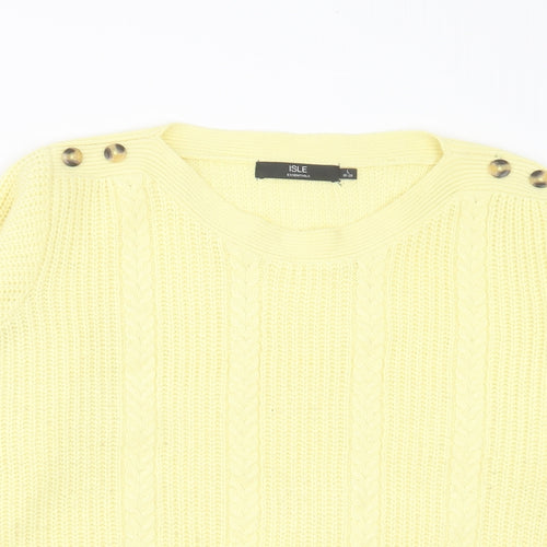 Isle Essentials Womens Yellow Crew Neck  Acrylic Pullover Jumper Size L