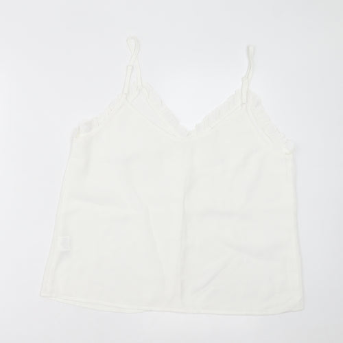 SheIn Womens White  Polyester Basic Tank Size L V-Neck