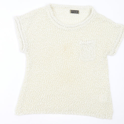 originals Womens Ivory  Polyester Basic T-Shirt Size M Crew Neck