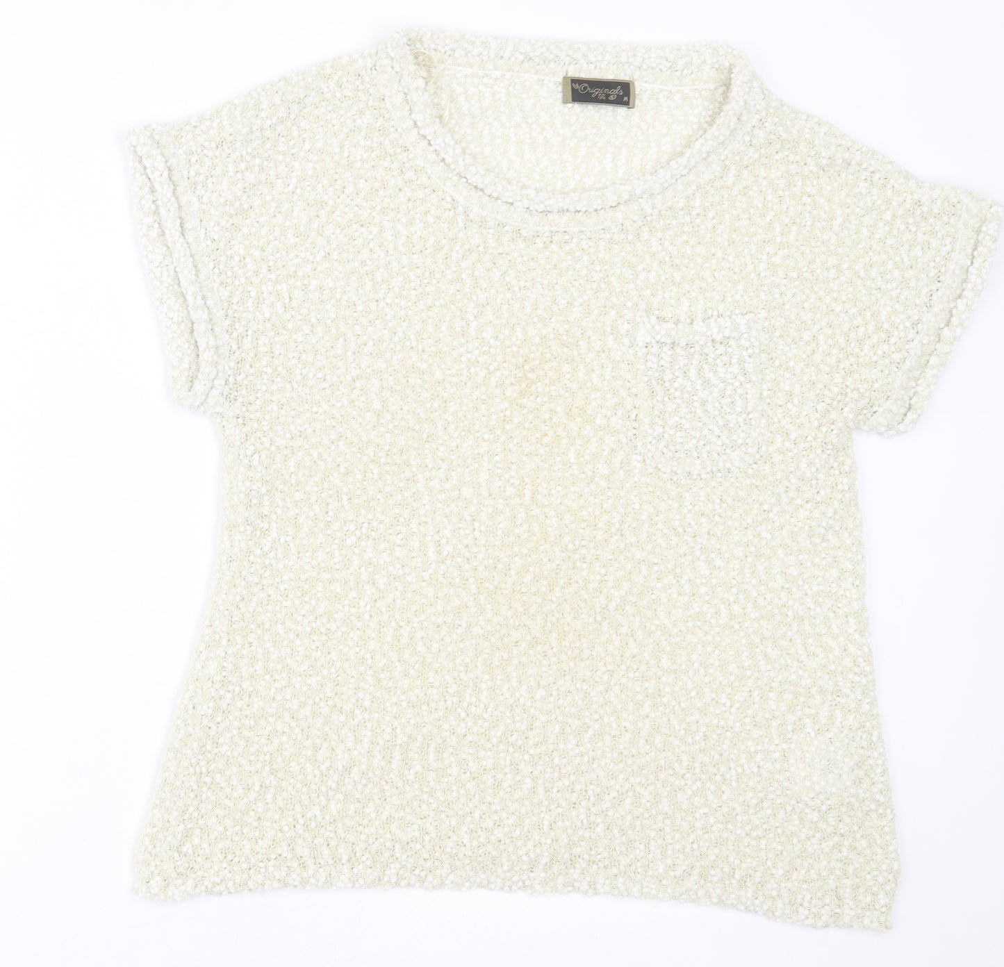 originals Womens Ivory  Polyester Basic T-Shirt Size M Crew Neck