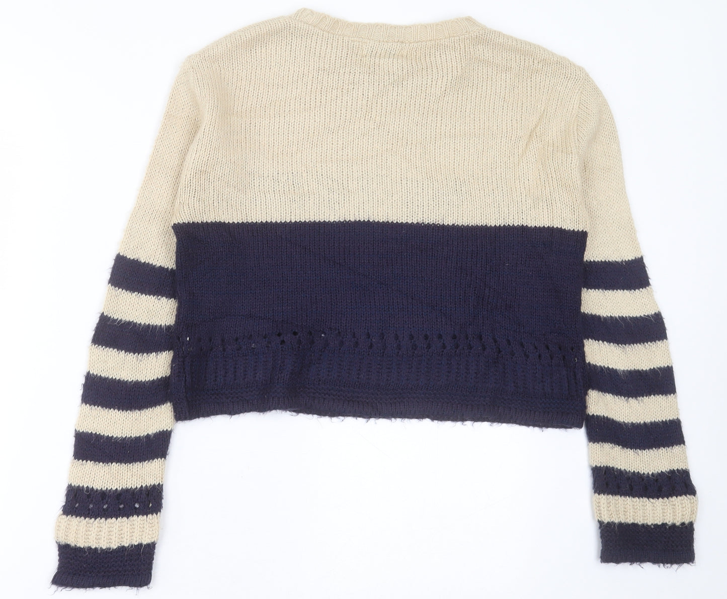 River Island Womens Brown Crew Neck Striped Acrylic Pullover Jumper Size 8
