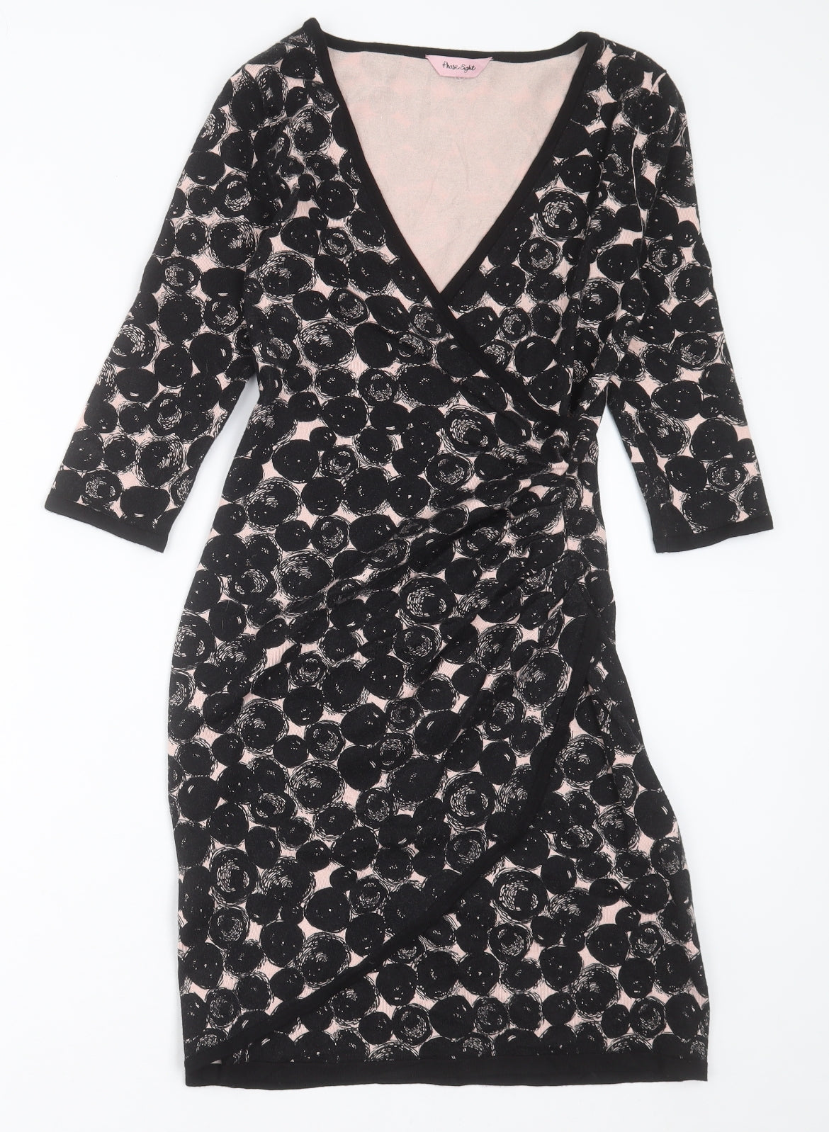 Phase Eight Womens Black Geometric Viscose Bodycon  Size 10  V-Neck Pullover