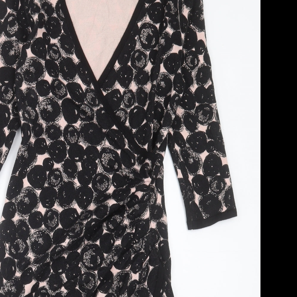 Phase Eight Womens Black Geometric Viscose Bodycon  Size 10  V-Neck Pullover