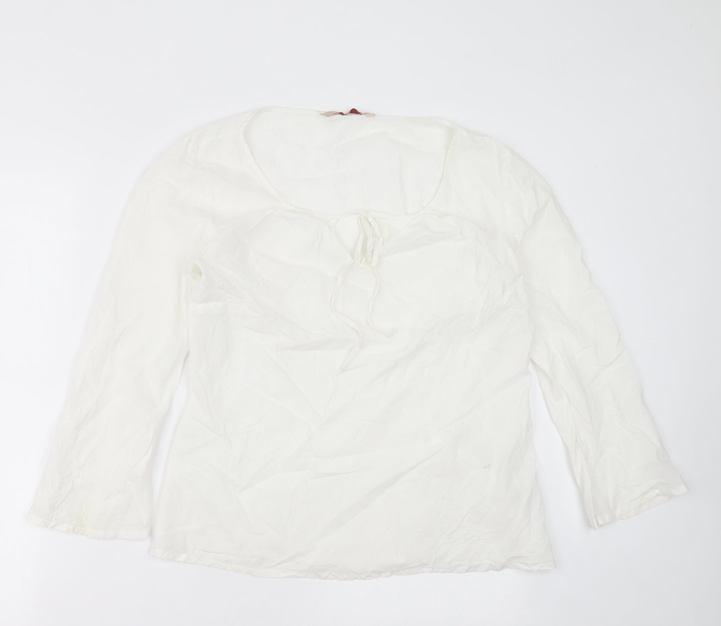 Zara Womens White  Polyester Basic T-Shirt Size L V-Neck