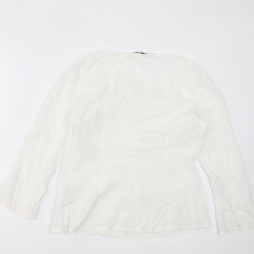 Zara Womens White  Polyester Basic T-Shirt Size L V-Neck