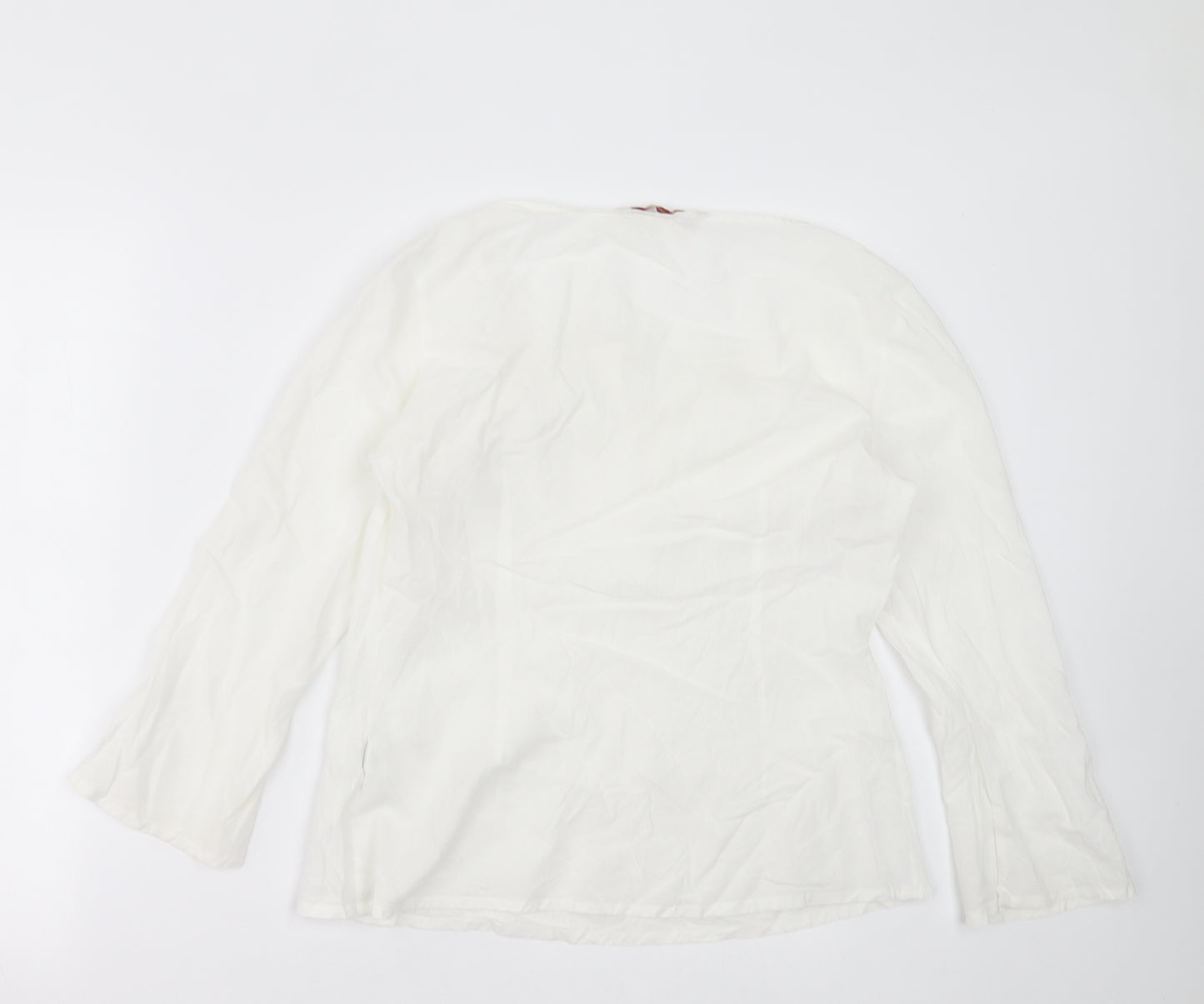 Zara Womens White  Polyester Basic T-Shirt Size L V-Neck