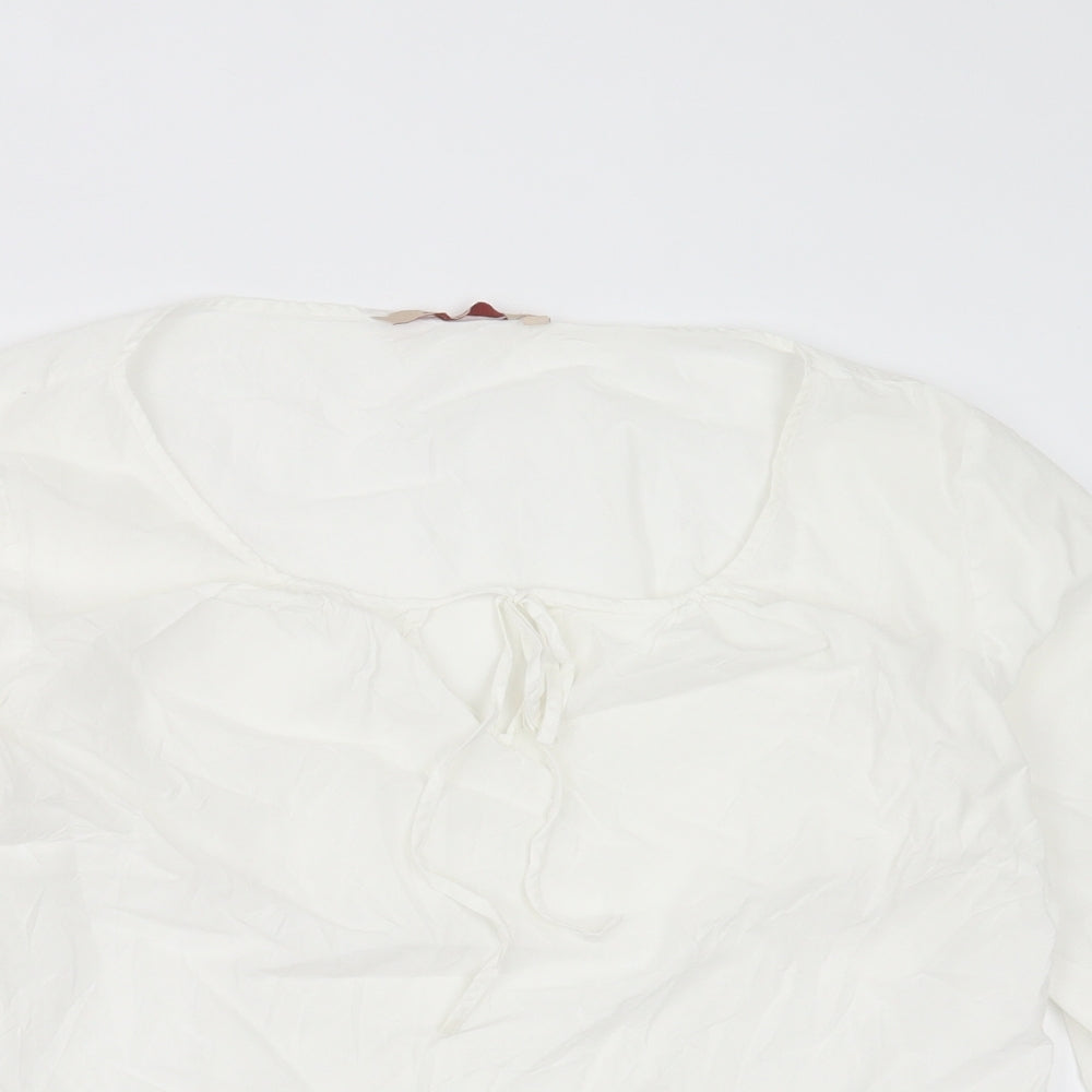 Zara Womens White  Polyester Basic T-Shirt Size L V-Neck