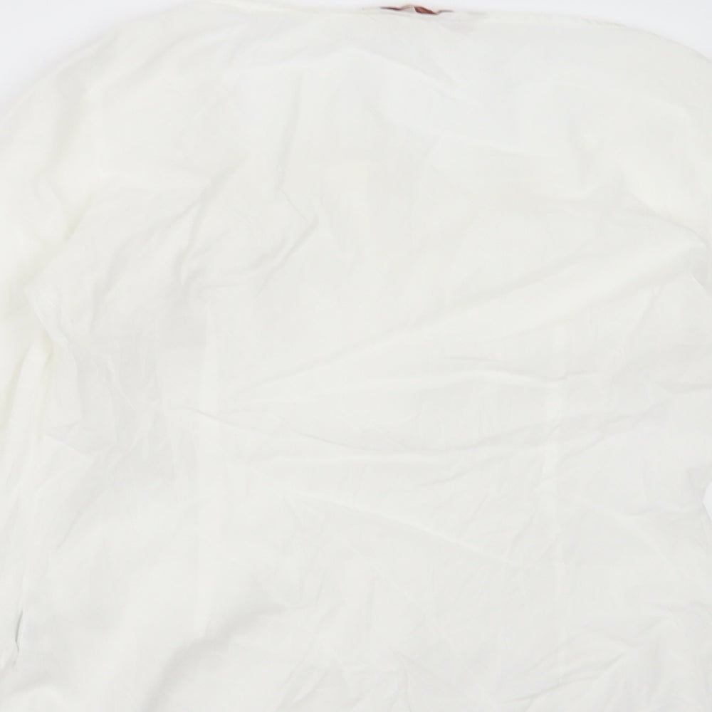 Zara Womens White  Polyester Basic T-Shirt Size L V-Neck
