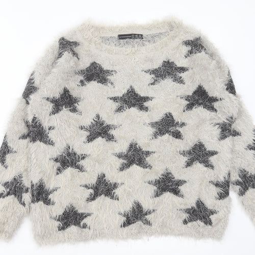 Atmosphere Womens Grey Crew Neck Geometric Nylon Pullover Jumper Size 8   - star design