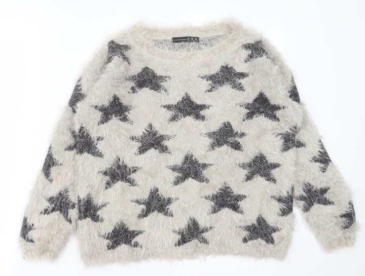 Atmosphere Womens Grey Crew Neck Geometric Nylon Pullover Jumper Size 8 - star design