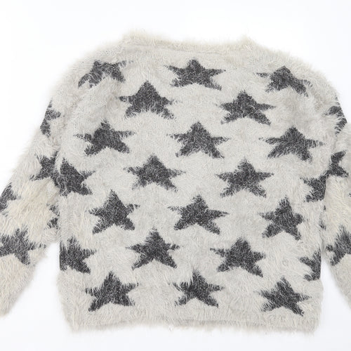 Atmosphere Womens Grey Crew Neck Geometric Nylon Pullover Jumper Size 8   - star design
