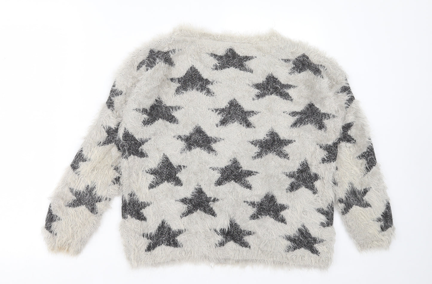 Atmosphere Womens Grey Crew Neck Geometric Nylon Pullover Jumper Size 8   - star design