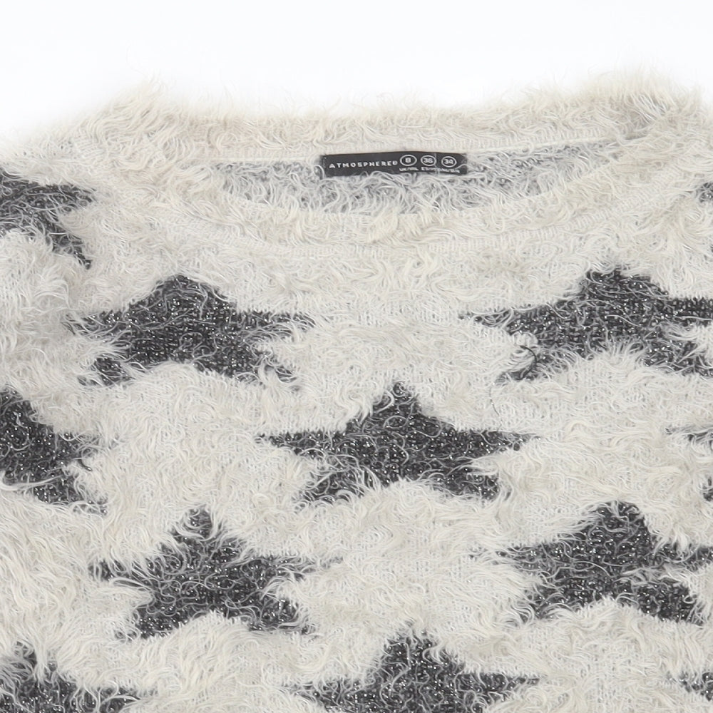 Atmosphere Womens Grey Crew Neck Geometric Nylon Pullover Jumper Size 8   - star design