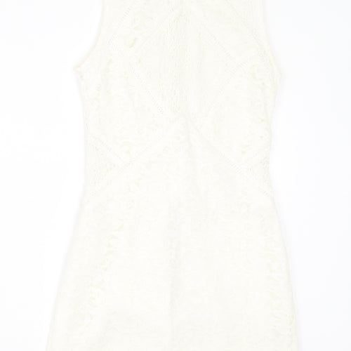 Topshop Womens White  Nylon Bodycon  Size 6  Crew Neck Zip