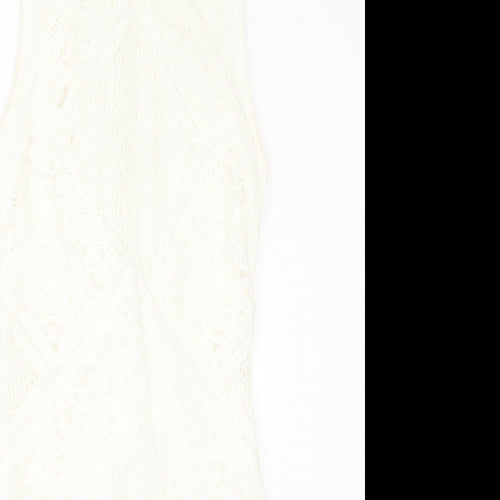 Topshop Womens White  Nylon Bodycon  Size 6  Crew Neck Zip