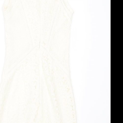 Topshop Womens White  Nylon Bodycon  Size 6  Crew Neck Zip