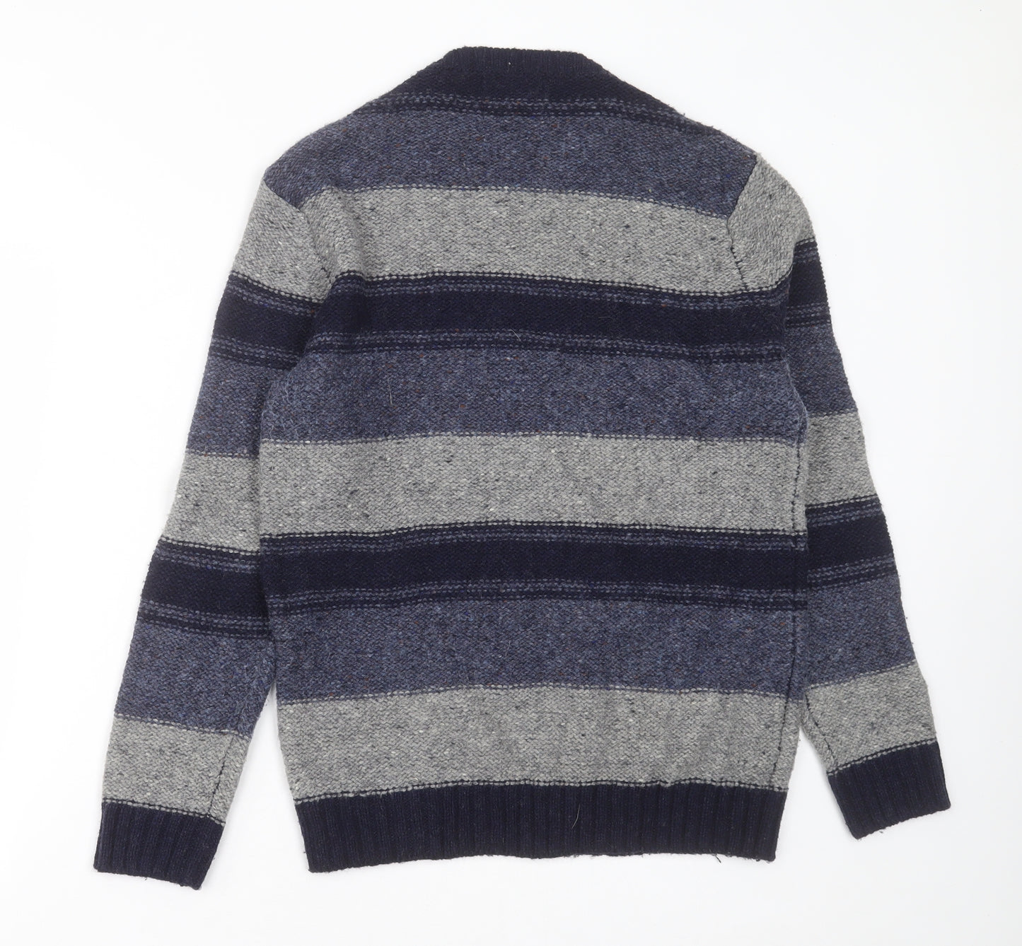 Maine Mens Blue Crew Neck Striped Wool Pullover Jumper Size S
