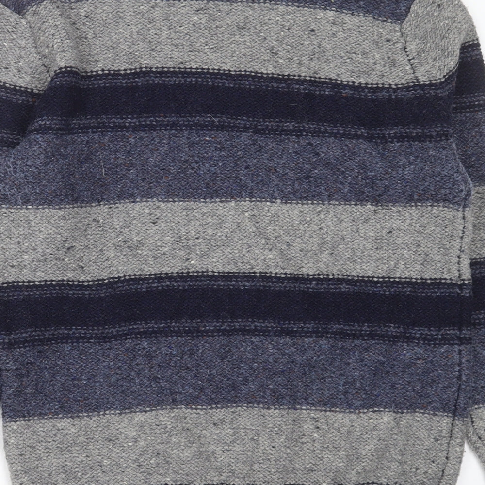 Maine Mens Blue Crew Neck Striped Wool Pullover Jumper Size S