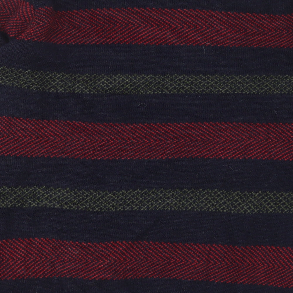 Lincoln Mens Blue Crew Neck Striped Wool Pullover Jumper Size M