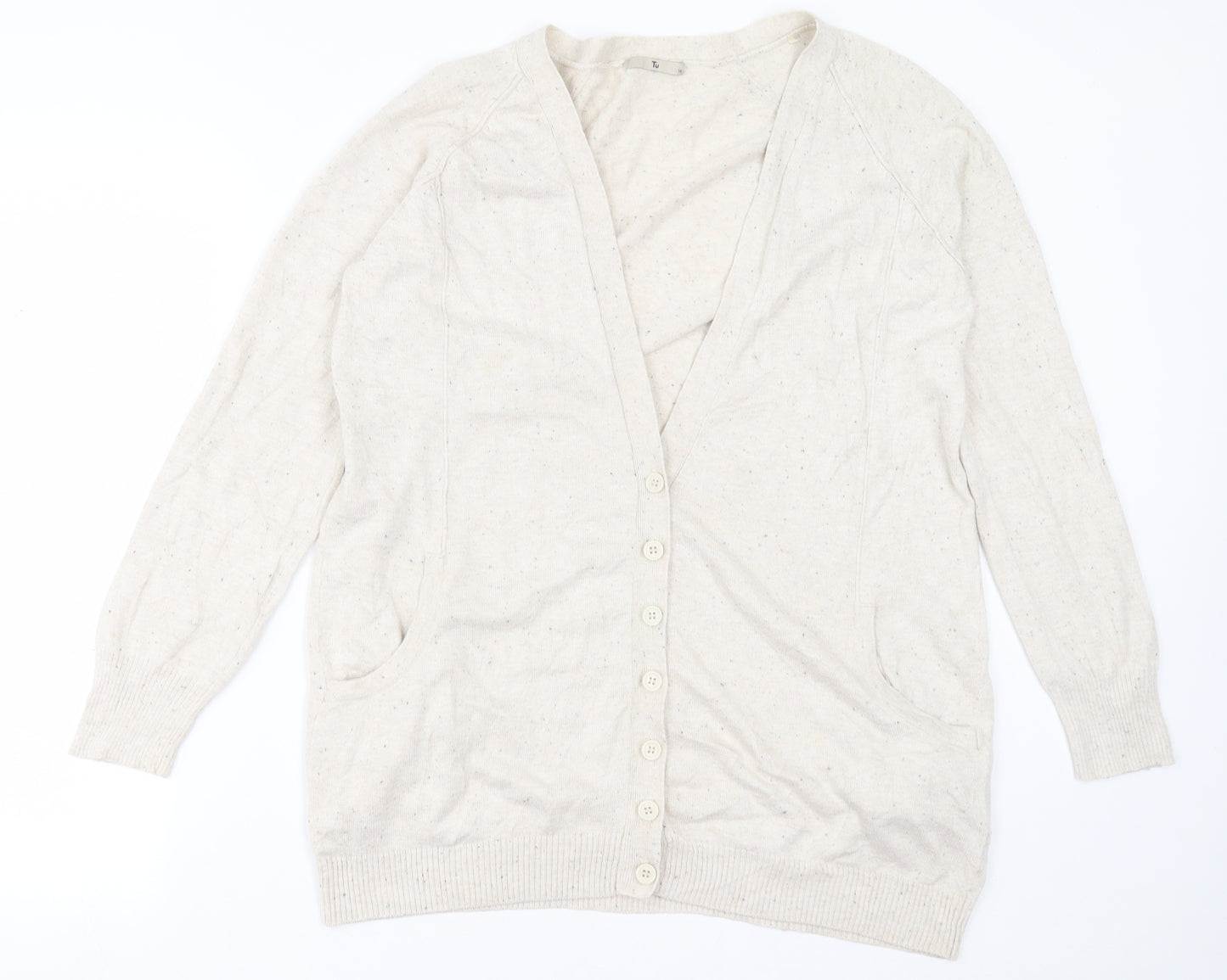 TU Womens Ivory V-Neck  Viscose Cardigan Jumper Size 14