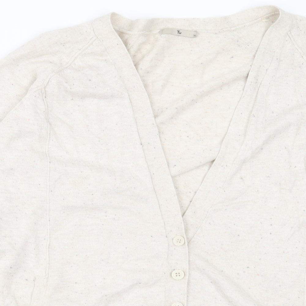 TU Womens Ivory V-Neck  Viscose Cardigan Jumper Size 14