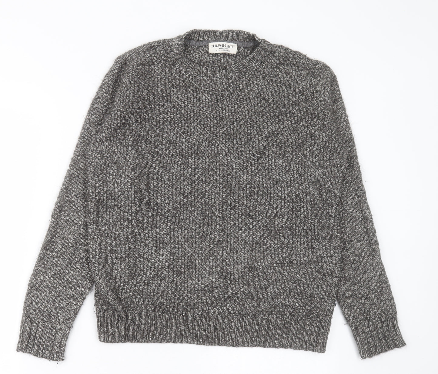 Cedar Wood State Mens Grey Crew Neck  Cotton Pullover Jumper Size M