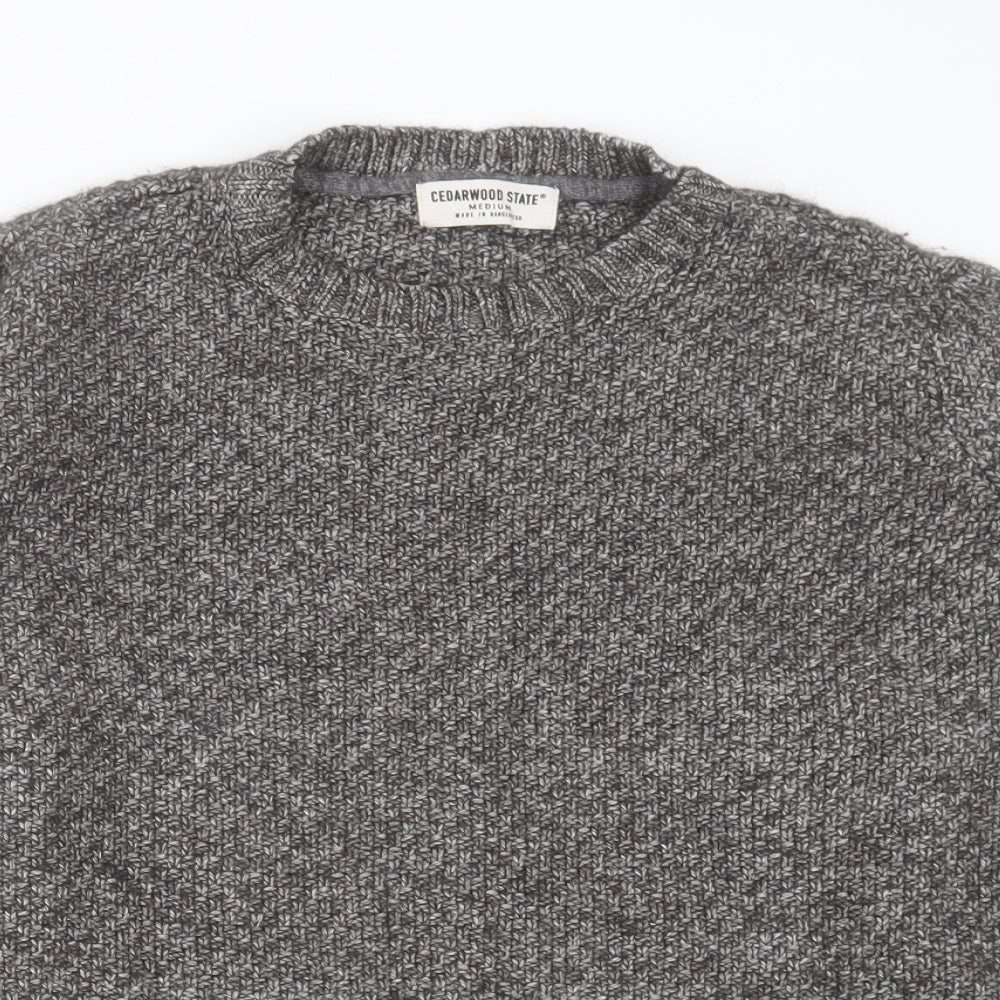 Cedar Wood State Mens Grey Crew Neck  Cotton Pullover Jumper Size M