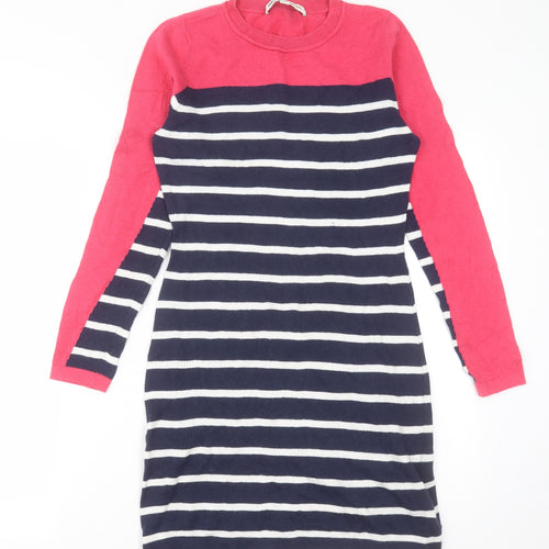 Clements Ribeiro Womens Blue Striped Cotton Jumper Dress  Size 10  Crew Neck Pullover